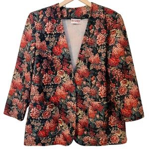 Vintage 80s Fire Islander Floral Lightweight Oversized Blazer - 14
